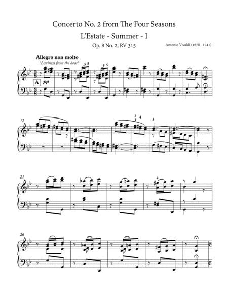 Vivaldi The Four Seasons Summer I Allegro Piano Solo Sheet Music
