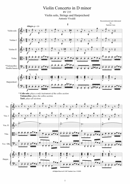 Free Sheet Music Vivaldi Violin Concerto In D Minor Rv 235 For Violin Strings And Harpsichord