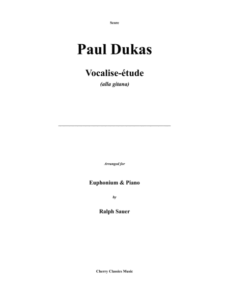 Vocalise Tude For Euphonium And Piano Sheet Music