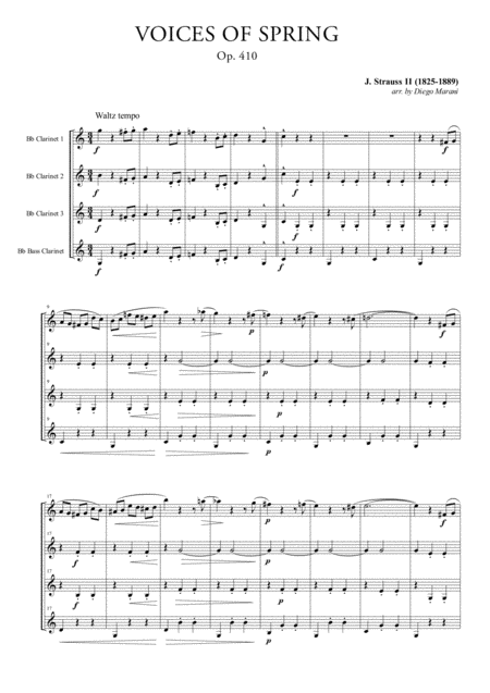 Voices Of Spring For Clarinet Quartet Sheet Music