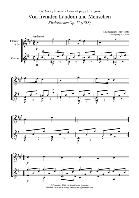 Free Sheet Music Von Fremden Landern Und Menschen For Clarinet In Bb And Guitar