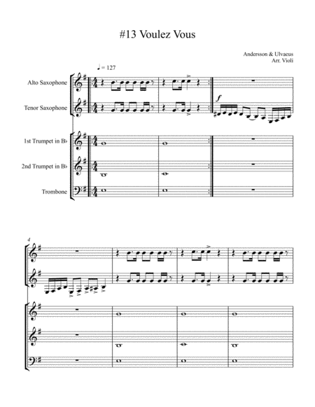 Voulez Vous Wind Brass Score From Mamma Mia Sheet Music