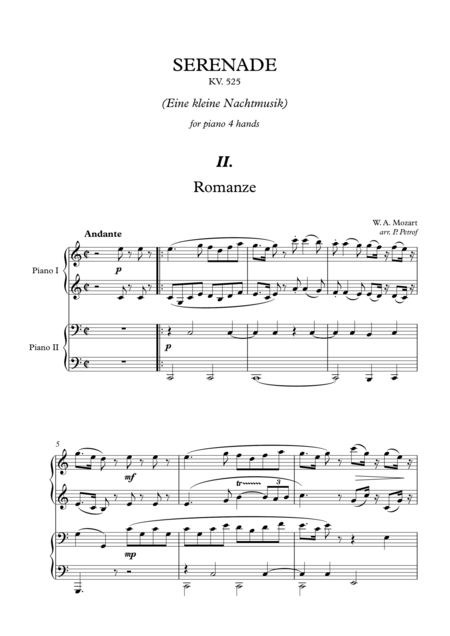 Free Sheet Music W A Mozart Serenade Kv 525 Eine Kleine Nachtmusik For Piano 4 Hands Ii Mov