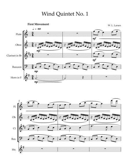 Free Sheet Music W L Larsen Wind Quintet No 1