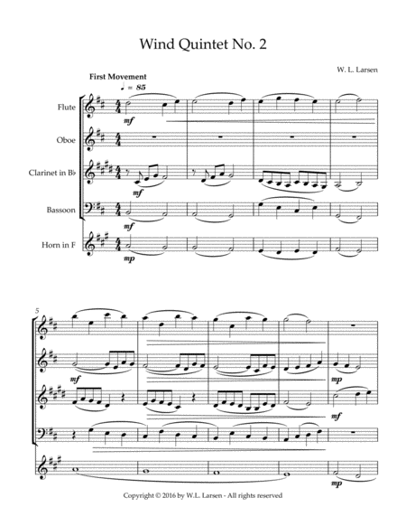 Free Sheet Music W L Larsen Wind Quintet No 2