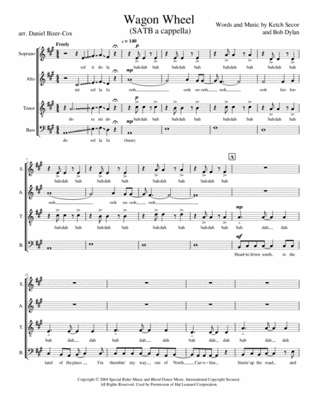 Wagon Wheel Satb A Cappella Sheet Music