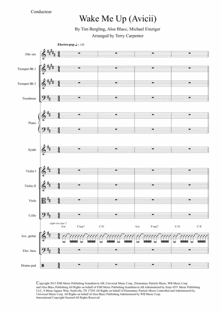 Free Sheet Music Wake Me Up Avicii Instrumental For String Quartet And Jazz Combo