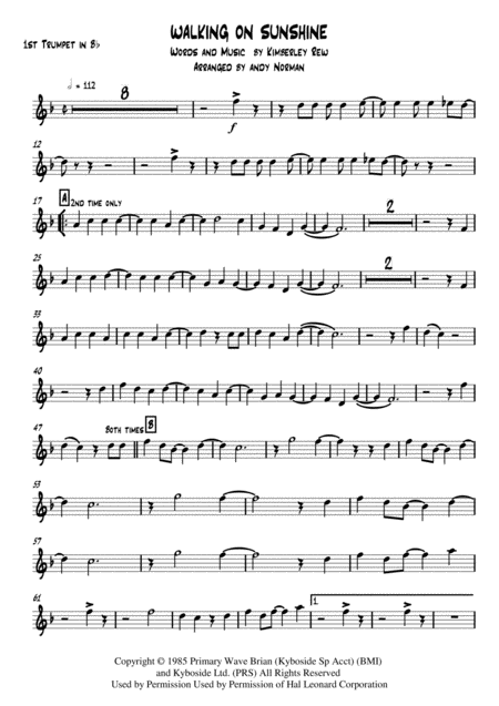 Free Sheet Music Walking On Sunshine Brass Quintet