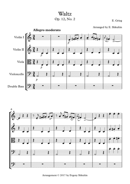 Waltz From Lyric Pieces Op 12 No 2 For String Orchestra Sheet Music