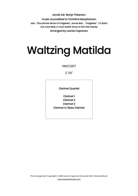Free Sheet Music Waltzing Matilda Clarinet Quartet