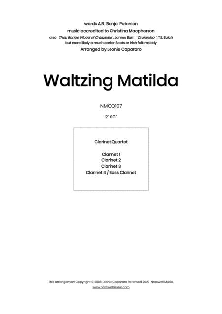 Waltzing Matilda Clarinet Quartet Sheet Music