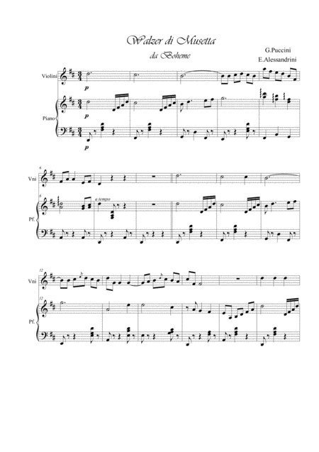 Free Sheet Music Walzer Di Musetta Violin And Piano