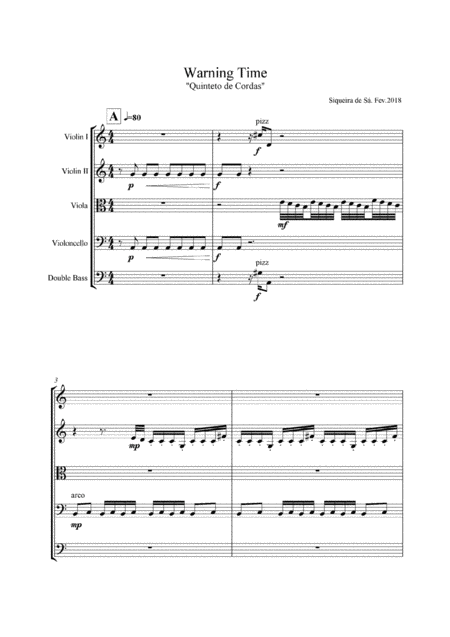 Warning Time String Quintet Sheet Music