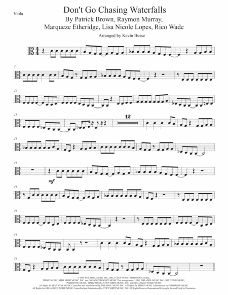 Waterfalls Viola Easy Key Of C Sheet Music