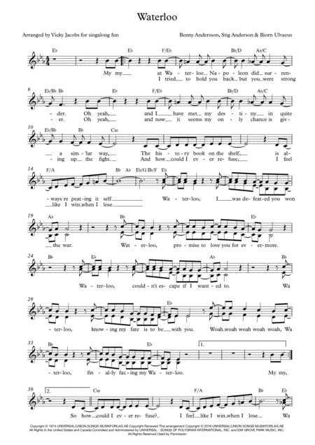 Free Sheet Music Waterloo Lead Sheet For Singalongs