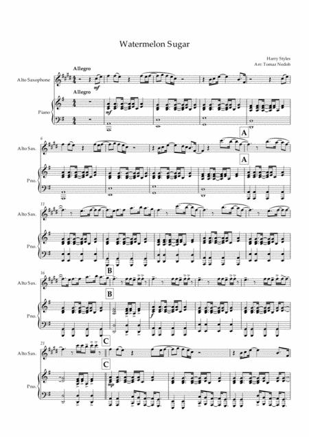 Watermelon Sugar Harry Styles For Alto Saxophone And Piano Early Intermediate Sheet Music