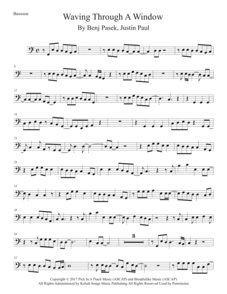 Waving Through A Window Easy Key Of C Bassoon Sheet Music