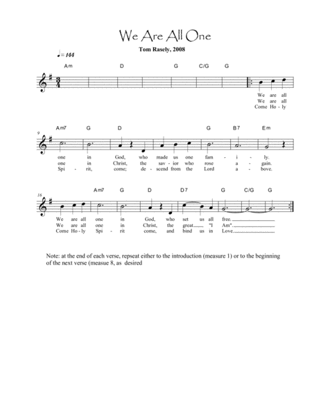 Free Sheet Music We Are All One