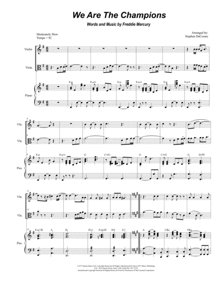 We Are The Champions Duet For Violin And Viola Sheet Music