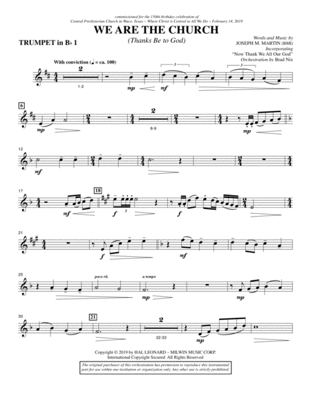 We Are The Church Thanks Be To God Bb Trumpet 1 Sheet Music