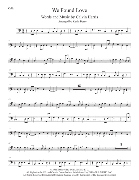 Free Sheet Music We Found Love Easy Key Of C Cello