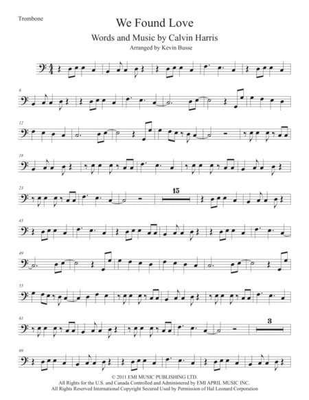 We Found Love Easy Key Of C Trombone Sheet Music