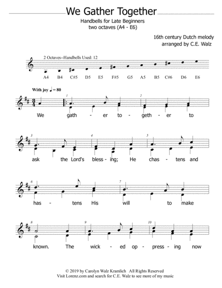 We Gather Together A Thanksgiving Song For Late Elementary Handbells Sheet Music