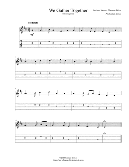 We Gather Together The Thanksgiving Hymn For Easy Guitar With Tab Sheet Music