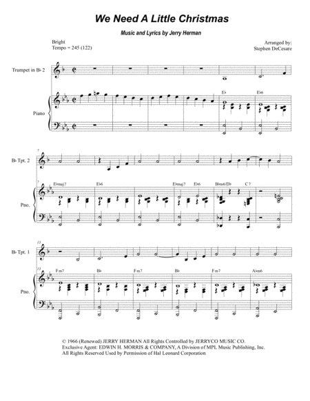 We Need A Little Christmas Duet For Bb Trumpet Sheet Music