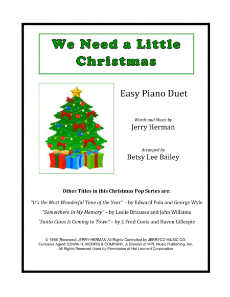 We Need A Little Christmas Easy Piano Duet Sheet Music