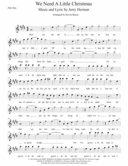 We Need A Little Christmas Original Key Alto Sax Sheet Music