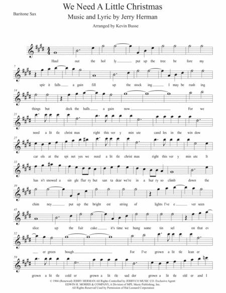 We Need A Little Christmas Original Key Bari Sax Sheet Music