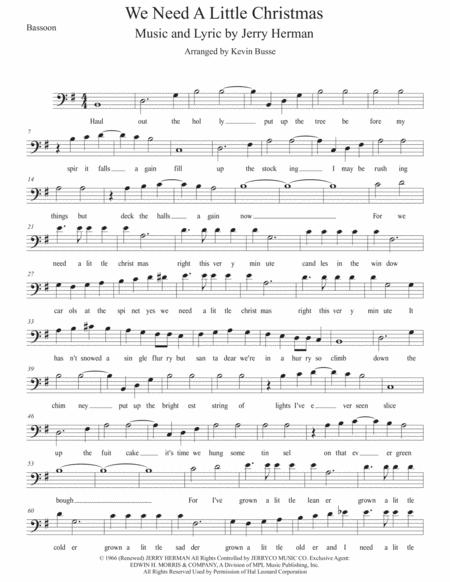 We Need A Little Christmas Original Key Bassoon Sheet Music