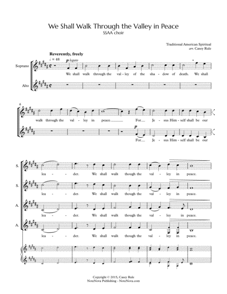 We Shall Walk Through The Valley In Peace Ssaa Arr Casey Rule Sheet Music