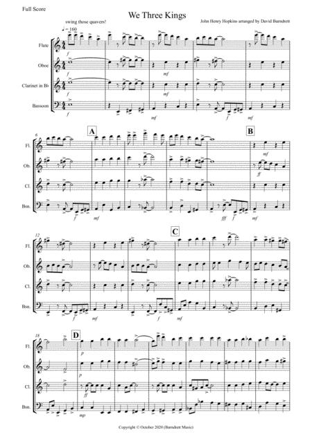 Free Sheet Music We Three Kings Jazzy Style For Wind Quartet