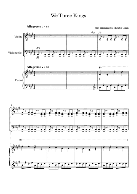 We Three Kings Of Orient Are Christmas Medley Trio For Violin Cello And Piano Sheet Music