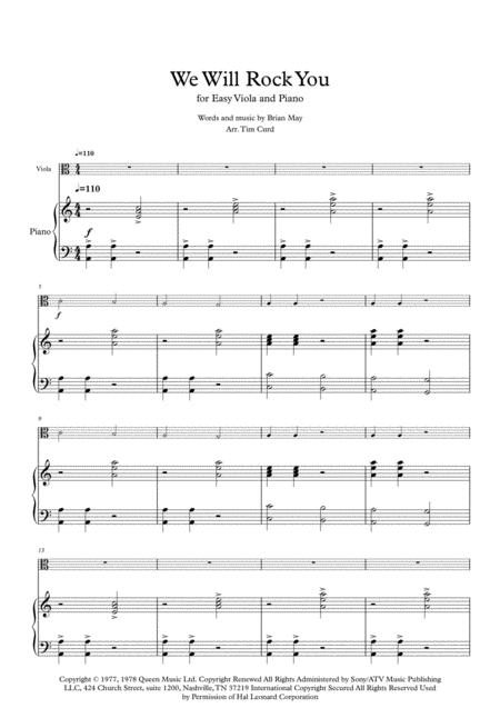 We Will Rock You For Solo Viola And Piano Sheet Music