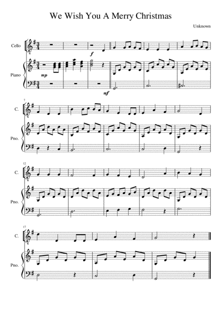 We Wish You A Merry Christmas Cello Solo Sheet Music