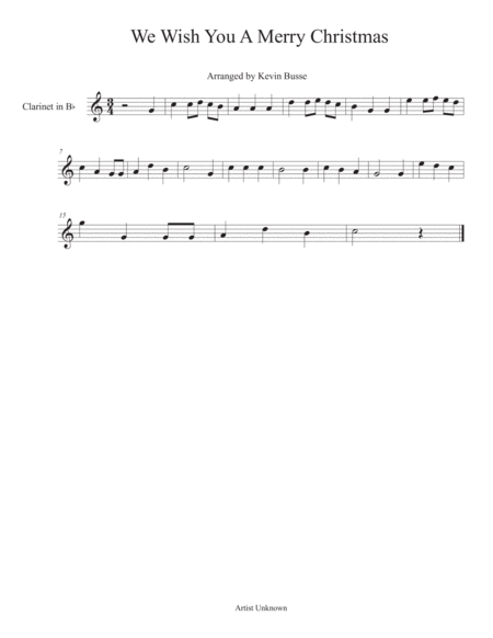 Free Sheet Music We Wish You A Merry Christmas Clarinet