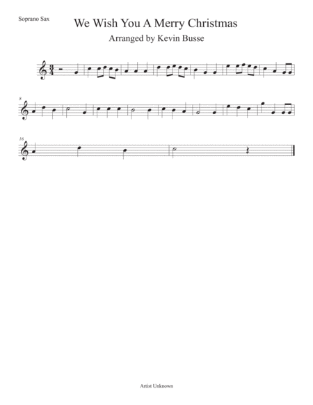 We Wish You A Merry Christmas Easy Key Of C Soprano Sax Sheet Music