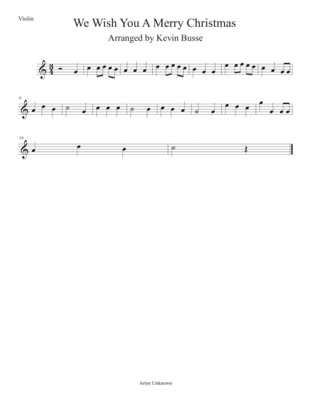 We Wish You A Merry Christmas Easy Key Of C Violin Sheet Music