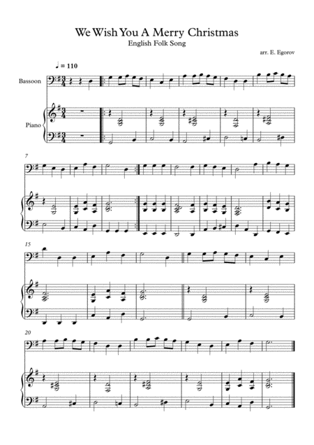 We Wish You A Merry Christmas English Folk Song For Bassoon Piano Sheet Music