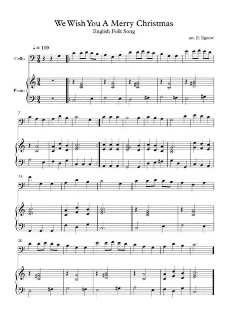 Free Sheet Music We Wish You A Merry Christmas English Folk Song For Cello Piano