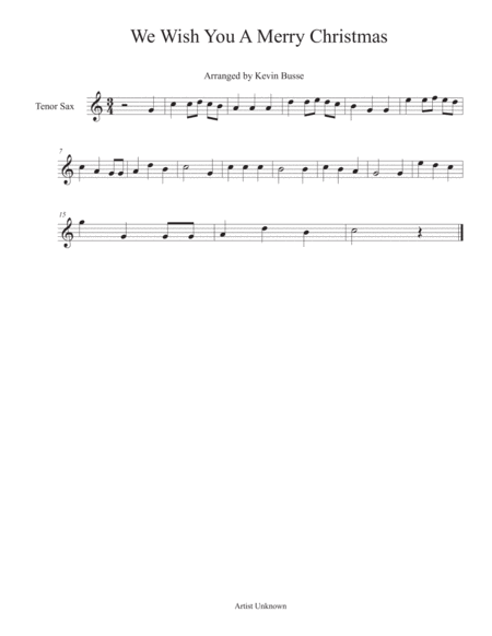 We Wish You A Merry Christmas Tenor Sax Sheet Music