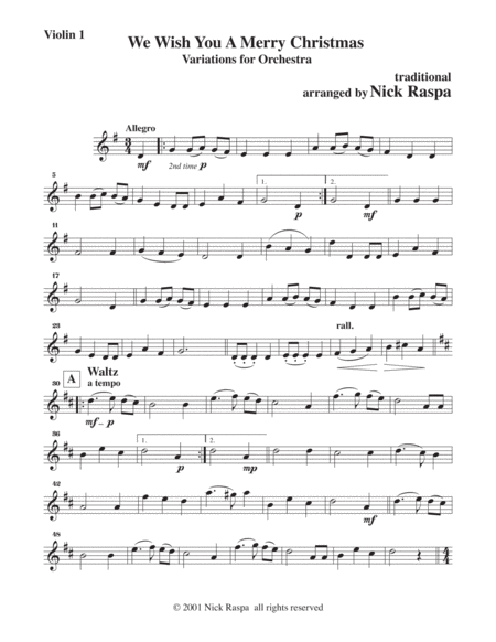 Free Sheet Music We Wish You A Merry Christmas Variations Violin 1 Part