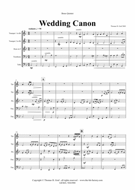 Free Sheet Music Wedding Canon Festive Concert Piece Brass Quintet