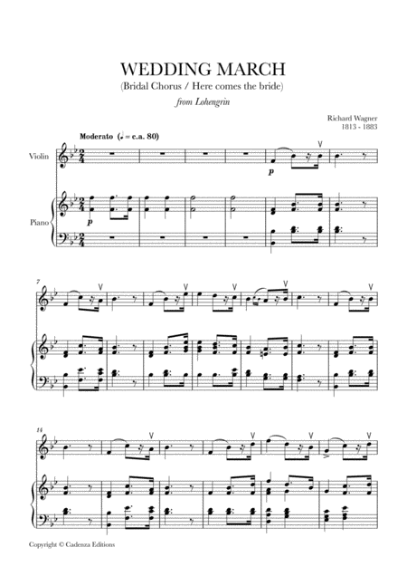 Free Sheet Music Wedding March Bridal Chorus Here Comes The Bride For Violin And Piano