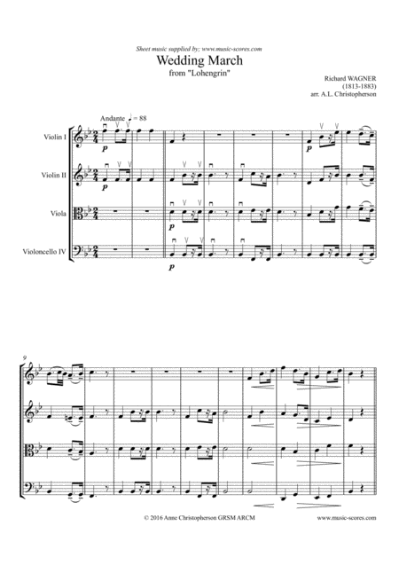 Wedding March From Lohengrin String Quartet Sheet Music