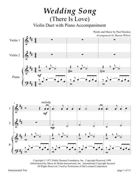 Wedding Song There Is Love Violin Duet With Piano Accompaniment Sheet Music