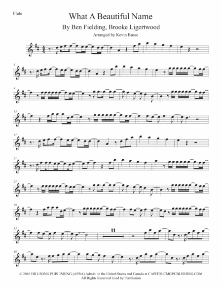 Free Sheet Music What A Beautiful Name Flute Original Key